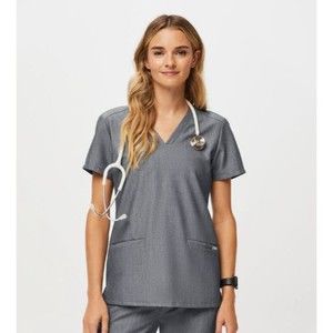 FIGS Casma Three-Pocket Scrub Top Gray V-Neck Size Medium Women's FW1100